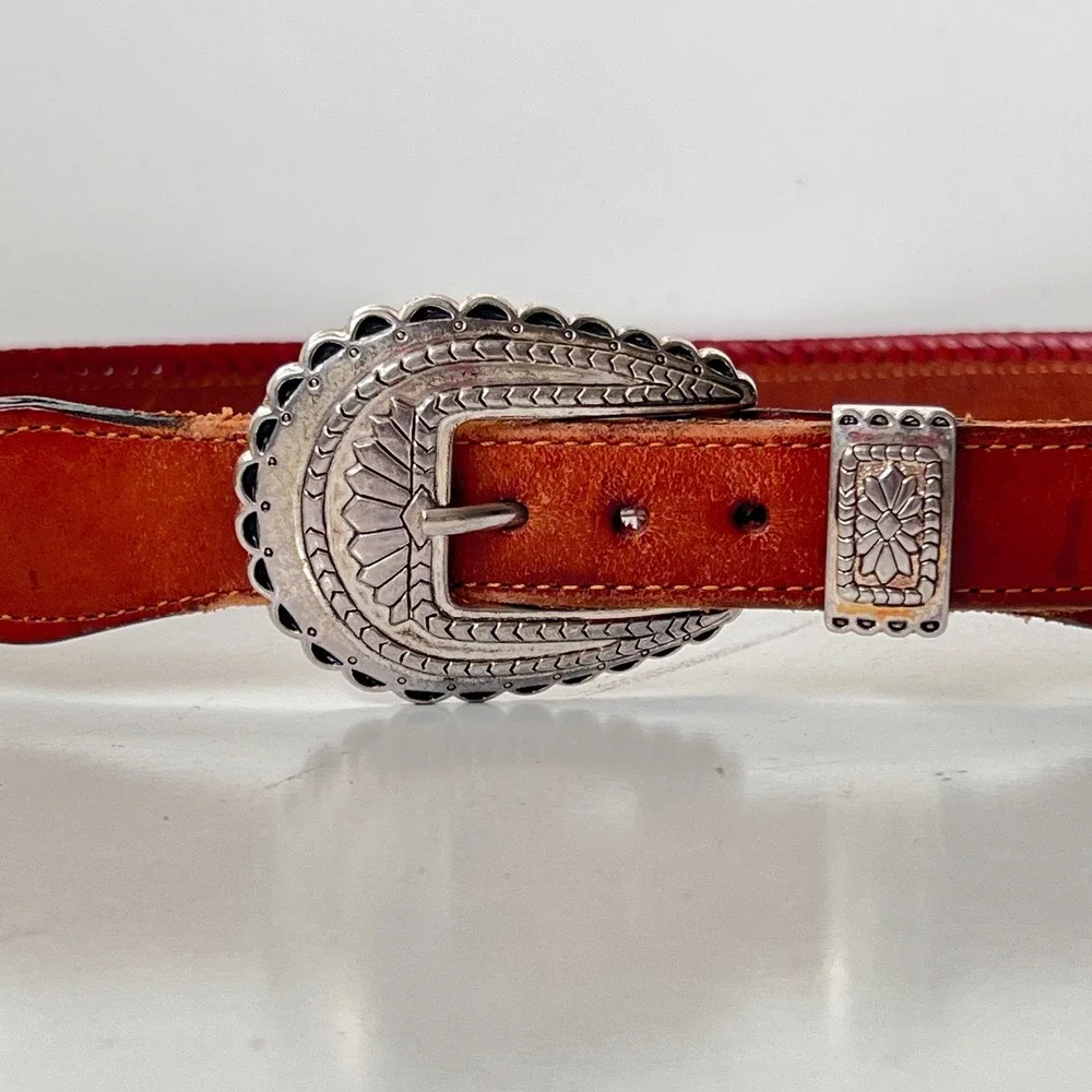 Vintage Horsehair Western‎ Leather Belt Concho Statement Cowgirl Size 44